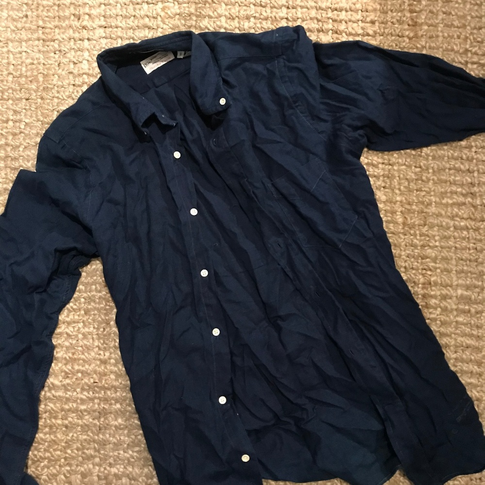 Gant Rugger Button Down in Navy Linen, Size S